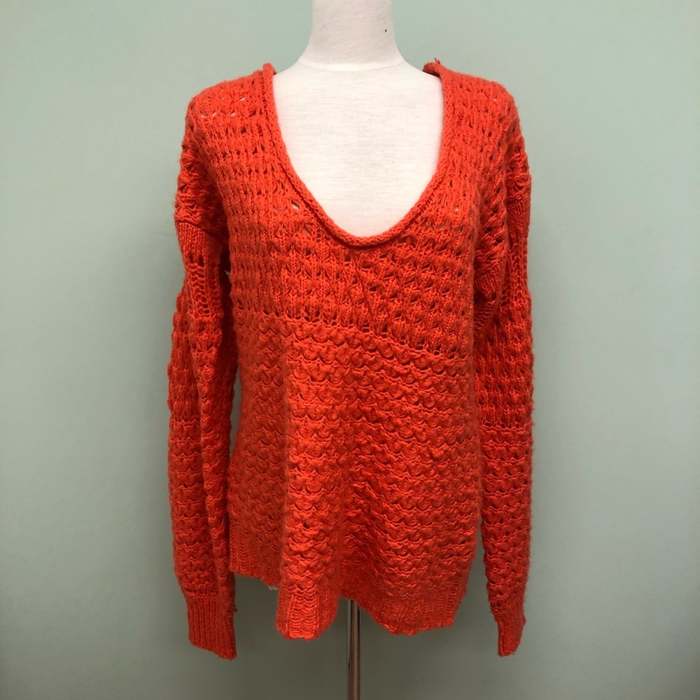 Free People Women's Chunky Knit Sweater | Wool Blend | Medium | Orange **NEW